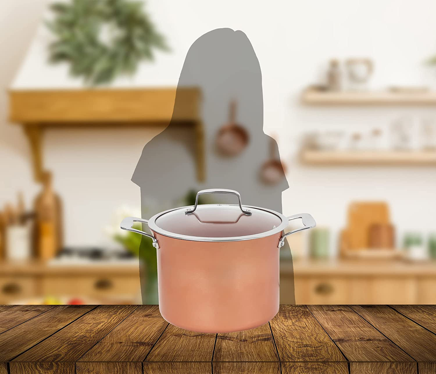 7 QT Copper, Granite, or Sapphire Non Stick Stock Pot Casserole (Induction Compatible) With Glass Lid