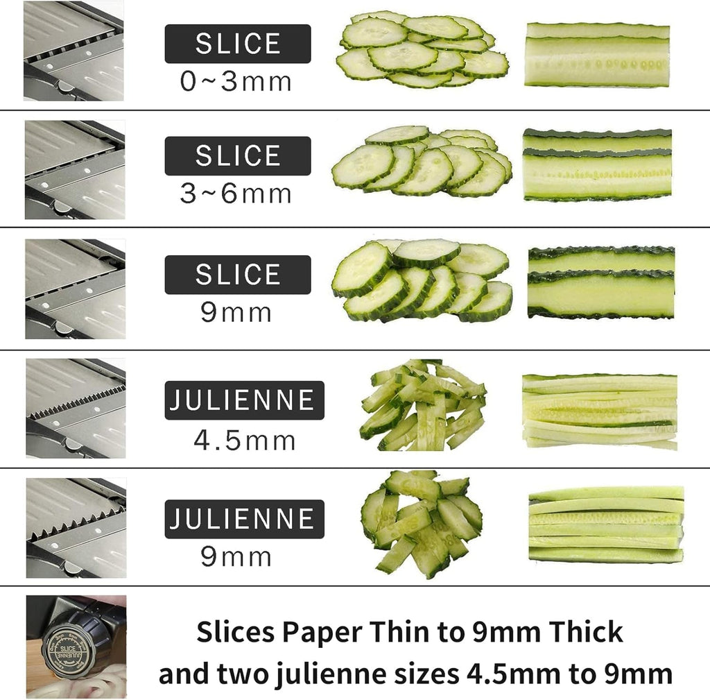 Adjustable Stainless Steel Mandoline Slicer, Chopper  Julienne Cutter with Free Cut-Resistant Gloves