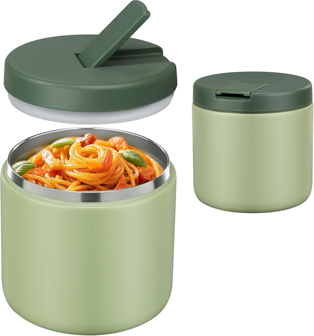 Insulated Vacuum Food Jar with Buckle Lid, Wide Mouth Soup Thermo. Leakproof & Stainless Steel Container- 19 oz or 12 oz