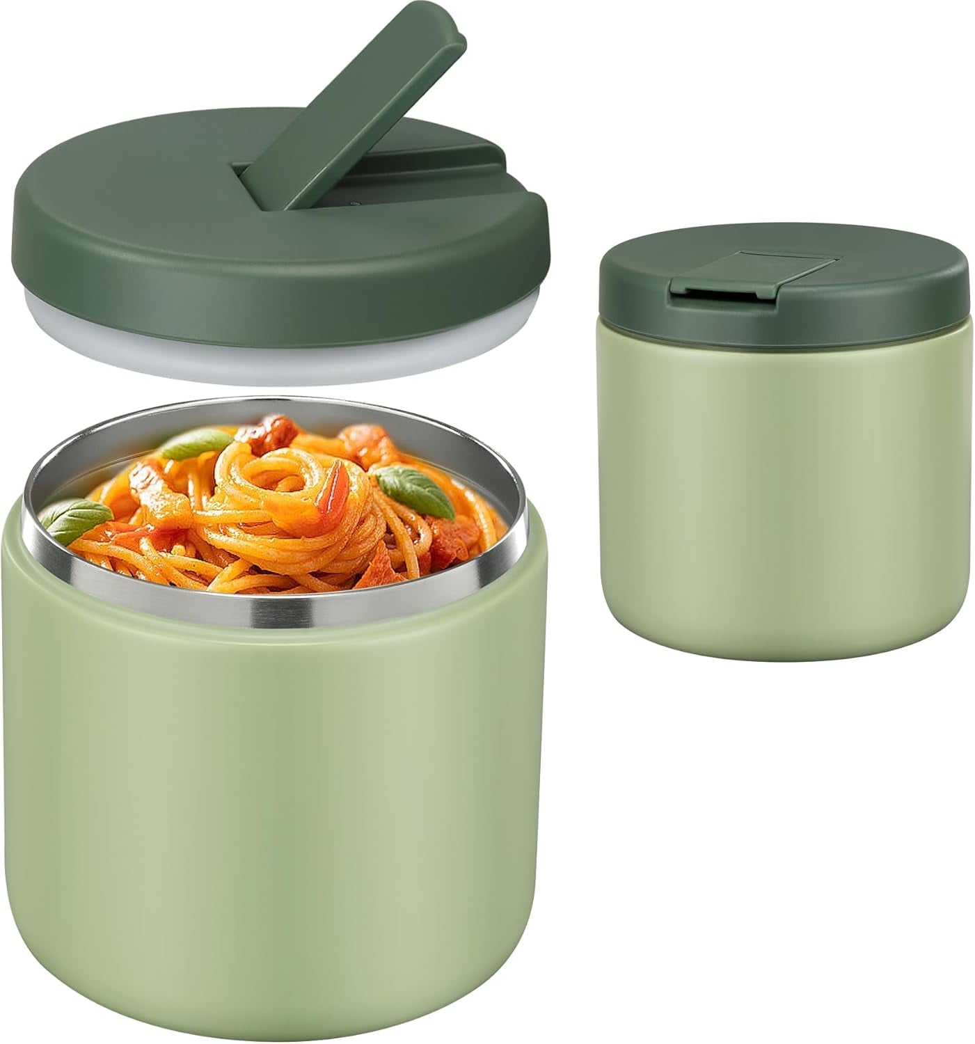 Insulated Vacuum Food Jar with Buckle Lid, Wide Mouth Soup Thermo. Leakproof & Stainless Steel Container- 19 oz or 12 oz