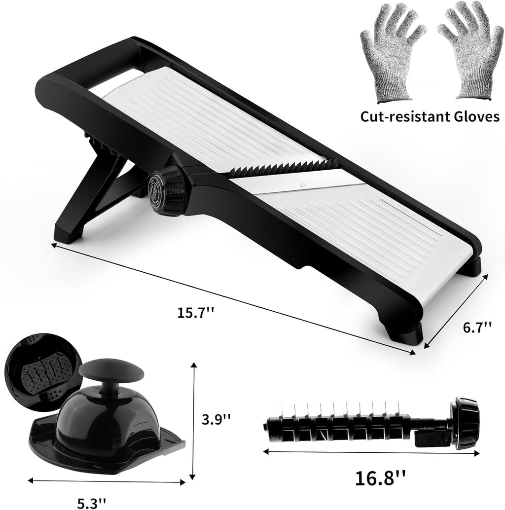 Adjustable Stainless Steel Mandoline Slicer, Chopper  Julienne Cutter with Free Cut-Resistant Gloves