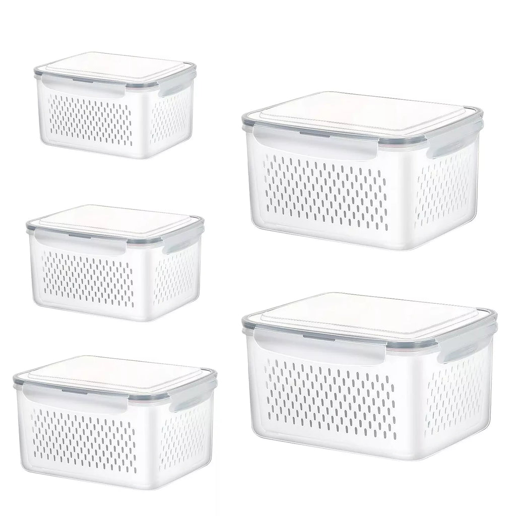 5-Pieces Fruit Vegetable Storage Containers For For Fridge With Lids & Colanders