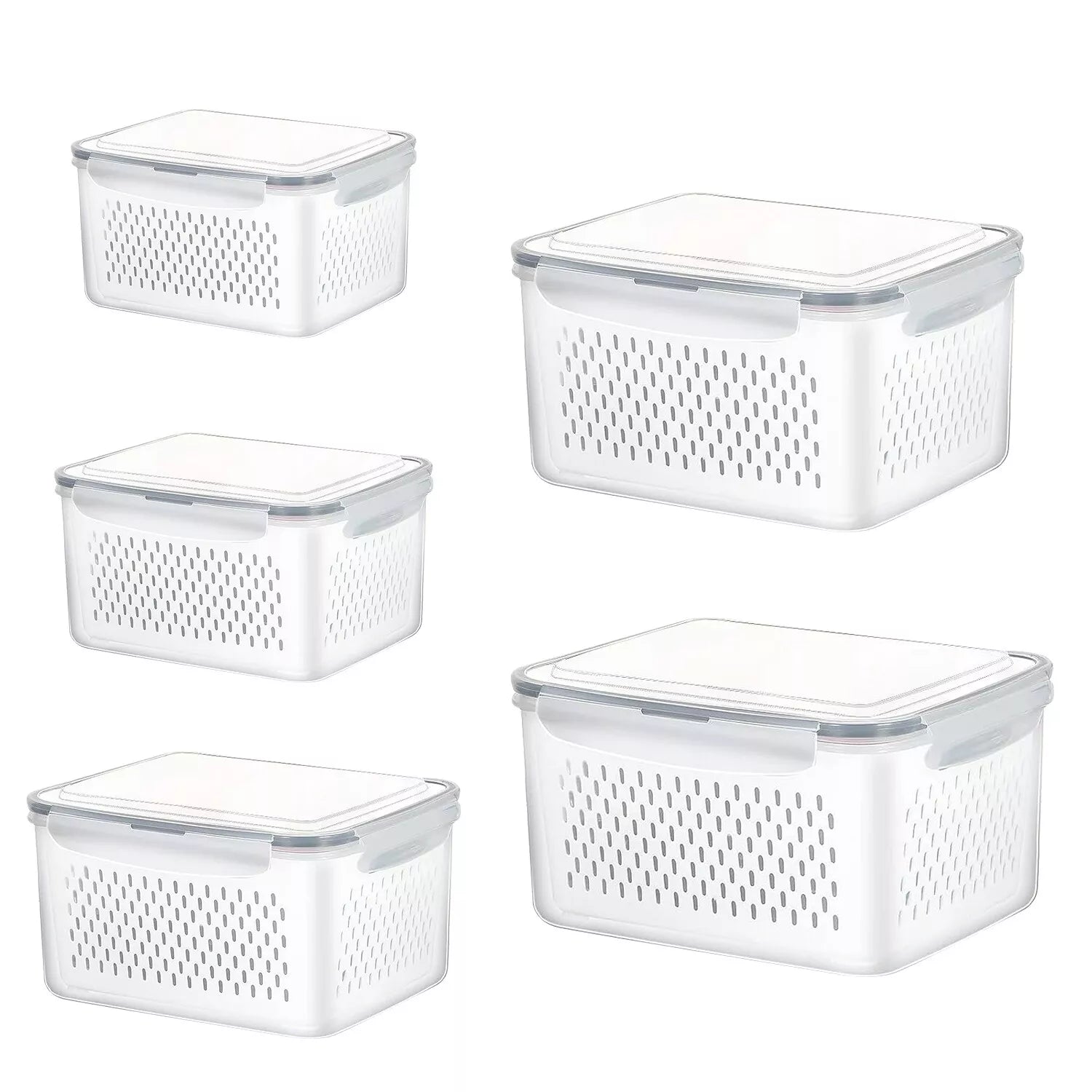 5-Pieces Fruit Vegetable Storage Containers For For Fridge With Lids & Colanders