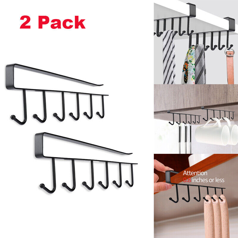 2 Pack, 6 Hooks Cup Holder, Shelf Storage, Rack Organizer