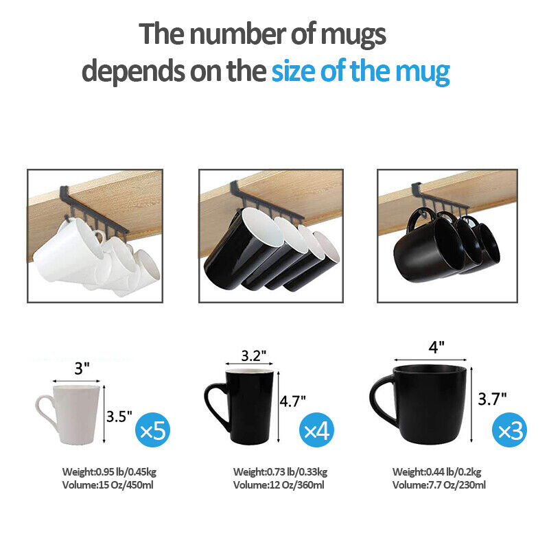 2 Pack, 6 Hooks Cup Holder, Shelf Storage, Rack Organizer