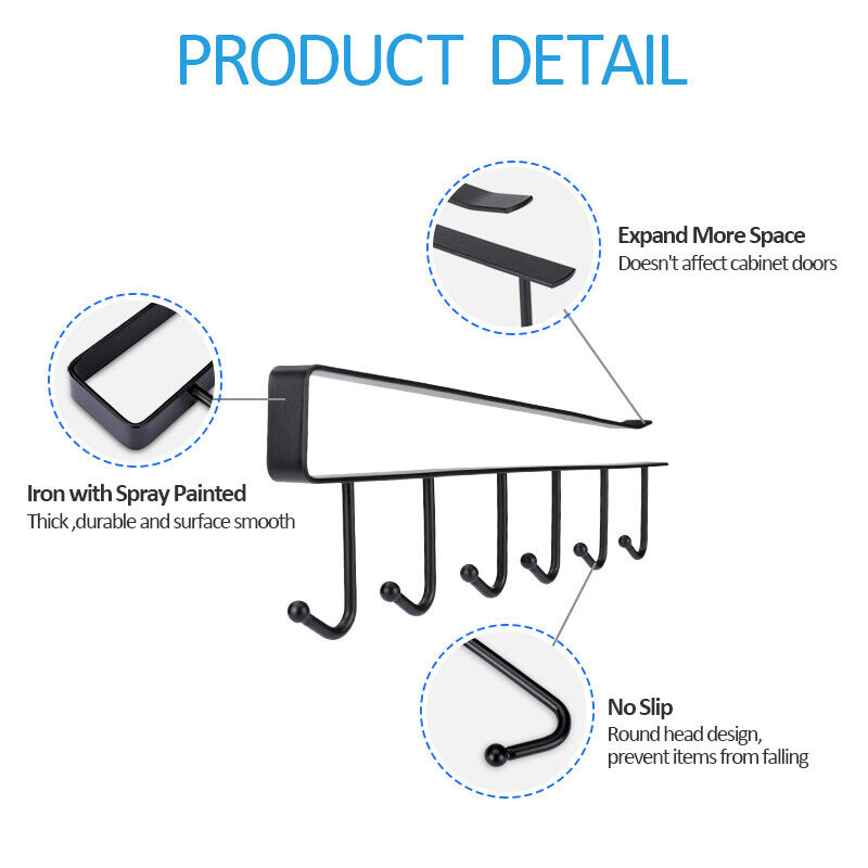 2 Pack, 6 Hooks Cup Holder, Shelf Storage, Rack Organizer