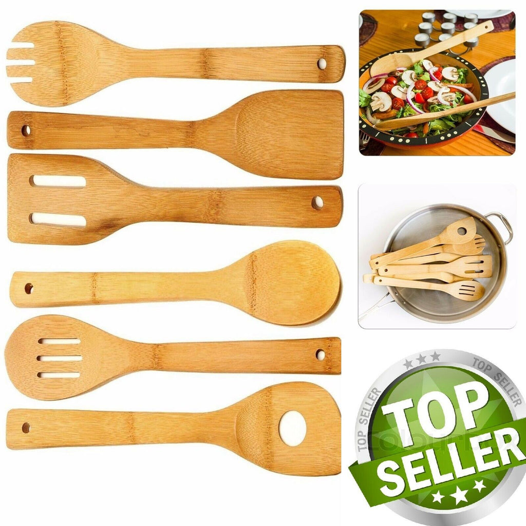 6 Piece Bamboo Wood Cooking Utensil Set
