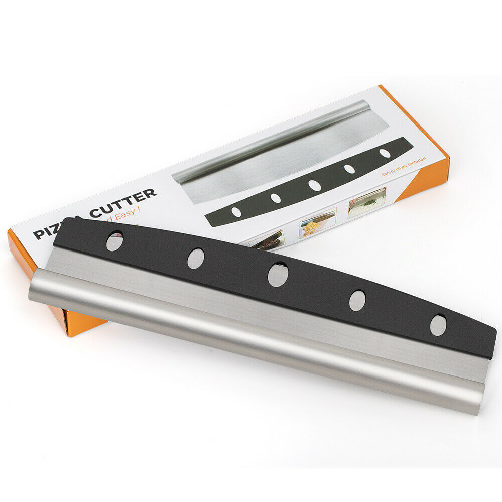 14" Pizza Cutter Sharp Rocker Blade Heavy Duty Stainless Steel Slicer With Cover
