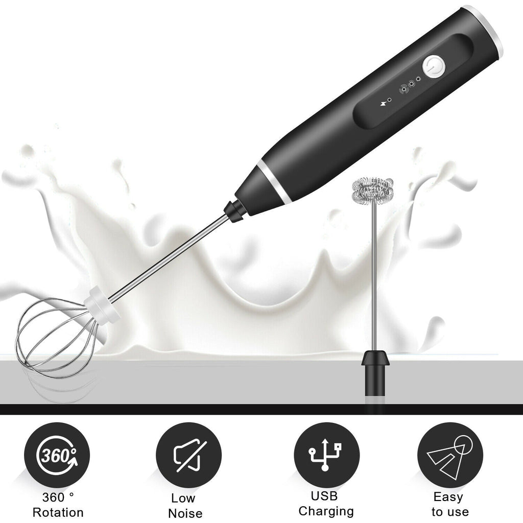 3 Pc Handheld Electric Milk Frother and Egg Beater, USB Charged