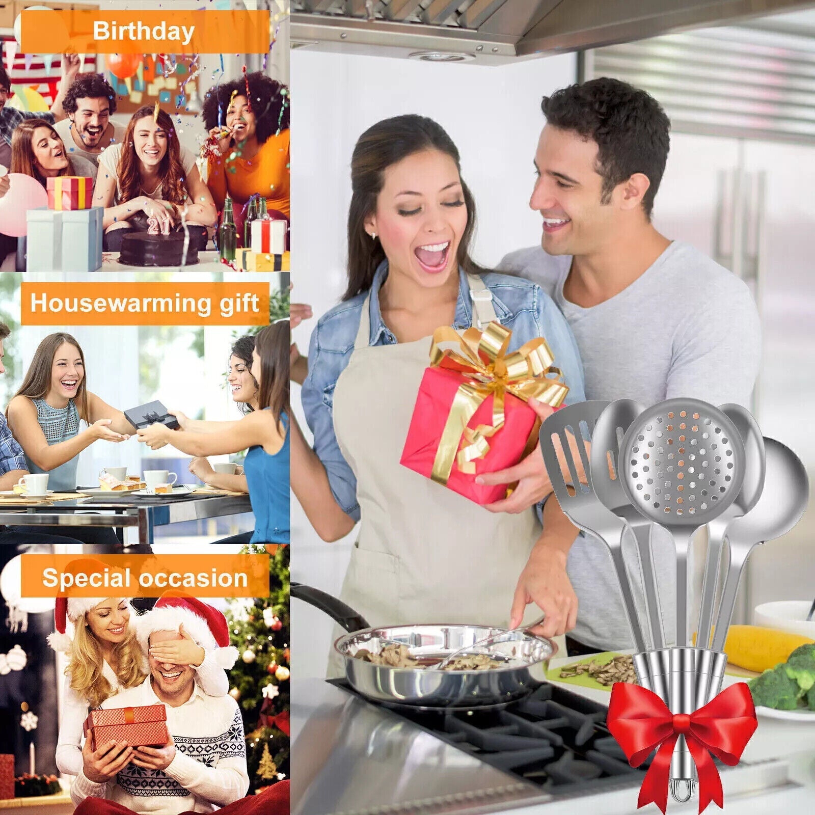 5 Pc Kitchen Cooking Utensils Set Stainless Steel Spoons and Spatula Set