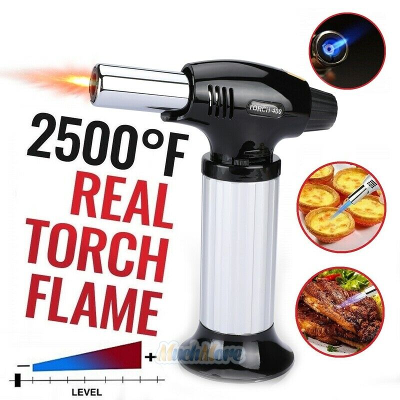 Refillable Butane Kitchen Torch Lighter, Fit All Butane Tanks Blow Torch with Safety Lock and Adjustable Flame for Desserts.