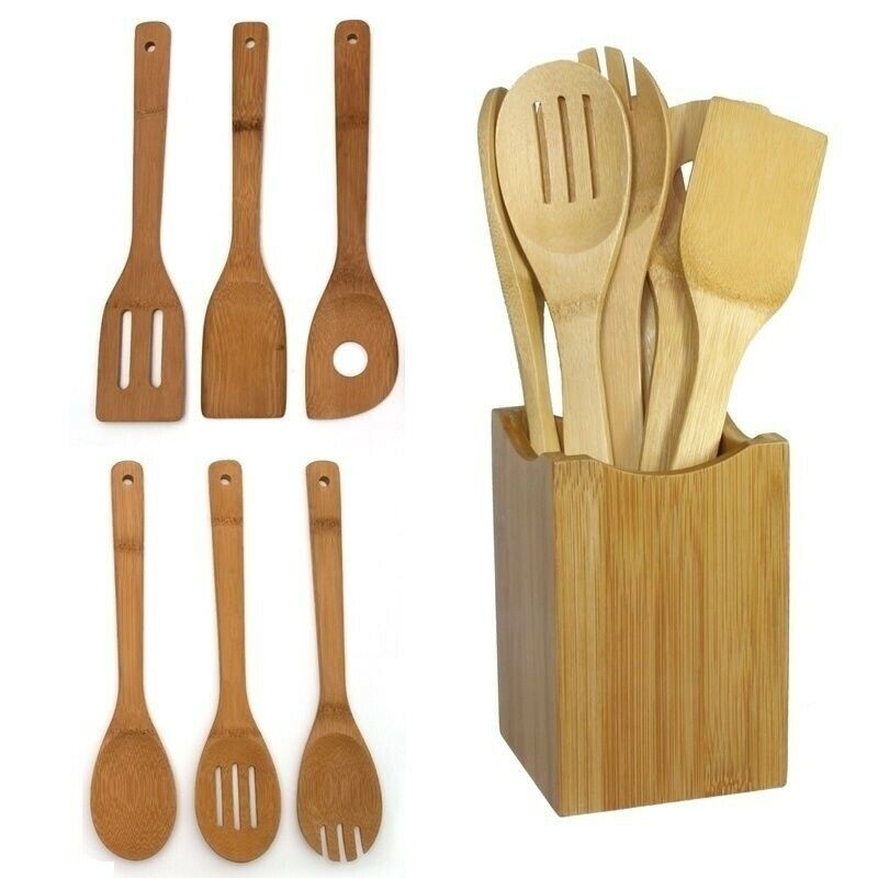 6 Piece Bamboo Wood Cooking Utensil Set