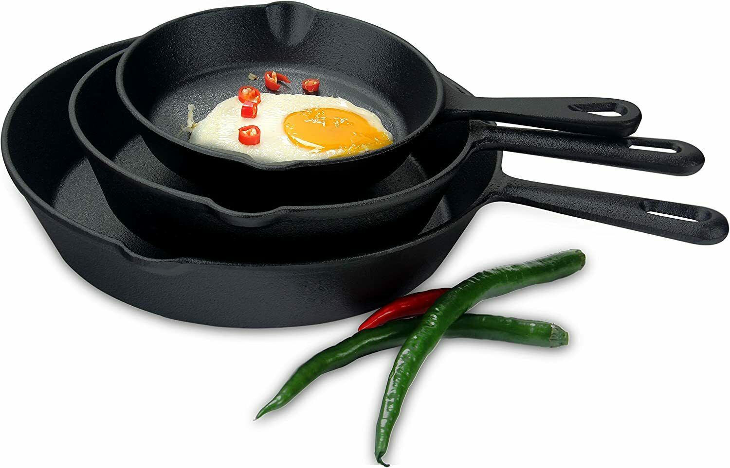 Cast Iron Skillet Set 3 Pieces 6", 8" & 10"