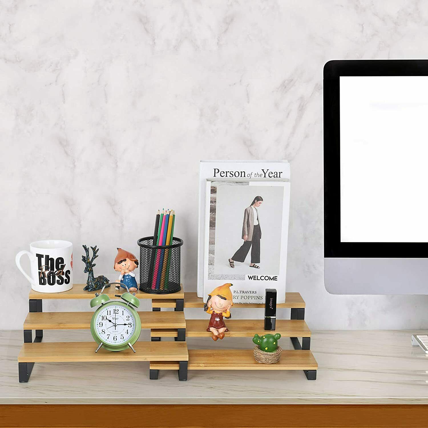 3 Tier Expandable Spice Rack Step Shelf Bamboo Organizer for Kitchen Cabinet