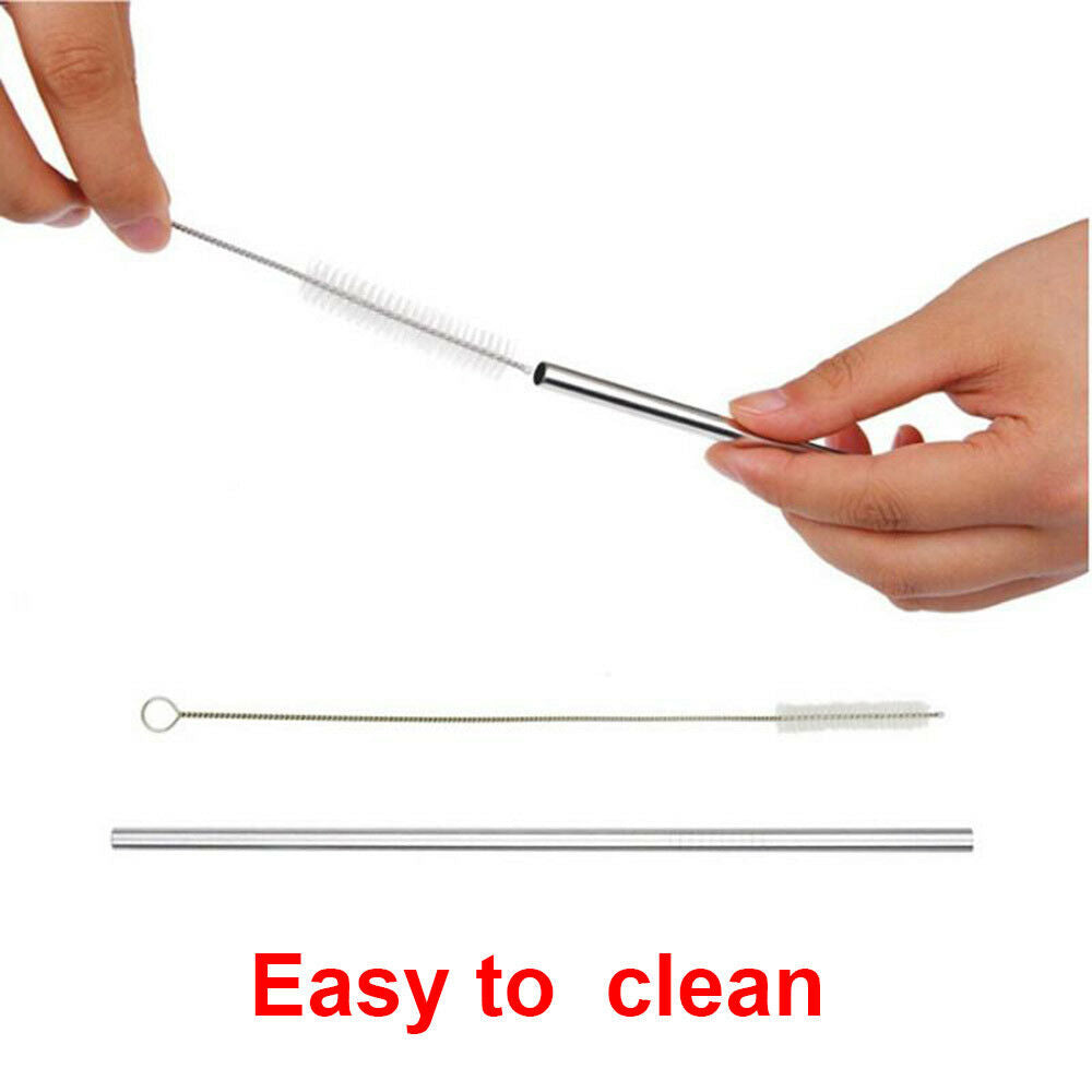 8 Pcs Stainless Steel Metal Drinking Reusable Straws + Cleaner Brush Kit