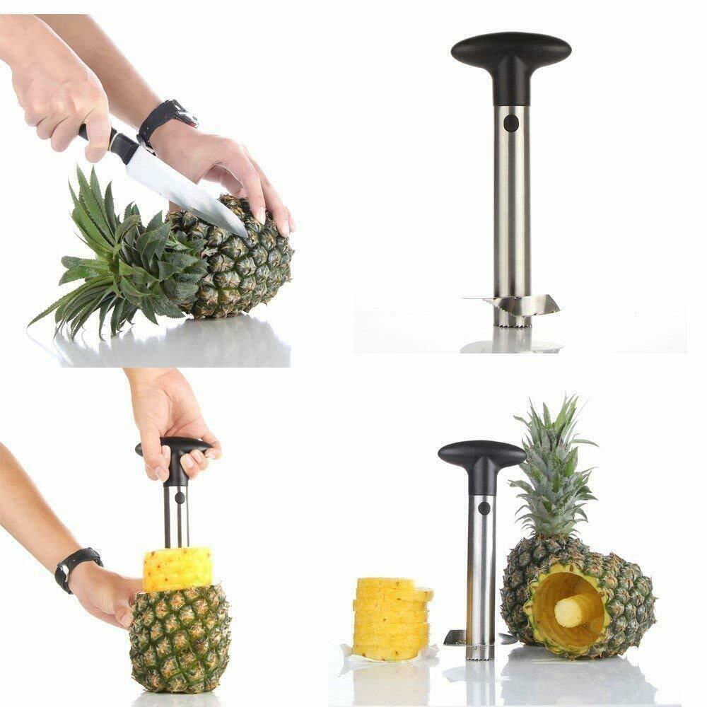 All In One Stainless Steel Pineapple Corer, Slicer, Peeler for Diced Fruit Rings.