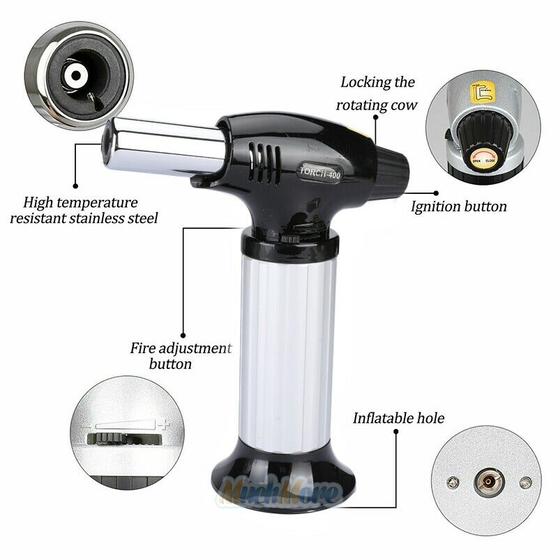 Refillable Butane Kitchen Torch Lighter, Fit All Butane Tanks Blow Torch with Safety Lock and Adjustable Flame for Desserts.