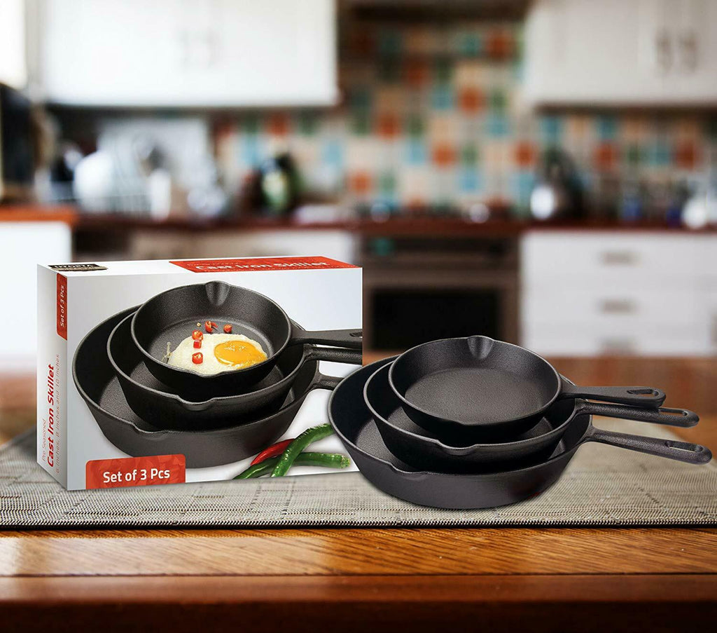 Cast Iron Skillet Set 3 Pieces 6", 8" & 10"