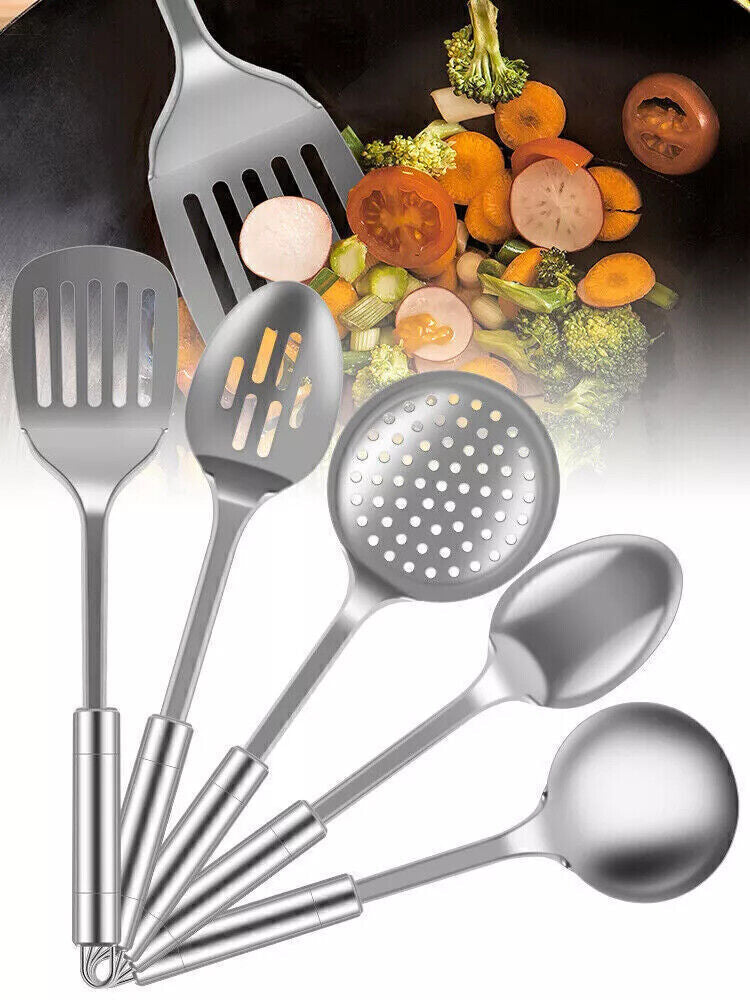 5 Pc Kitchen Cooking Utensils Set Stainless Steel Spoons and Spatula Set