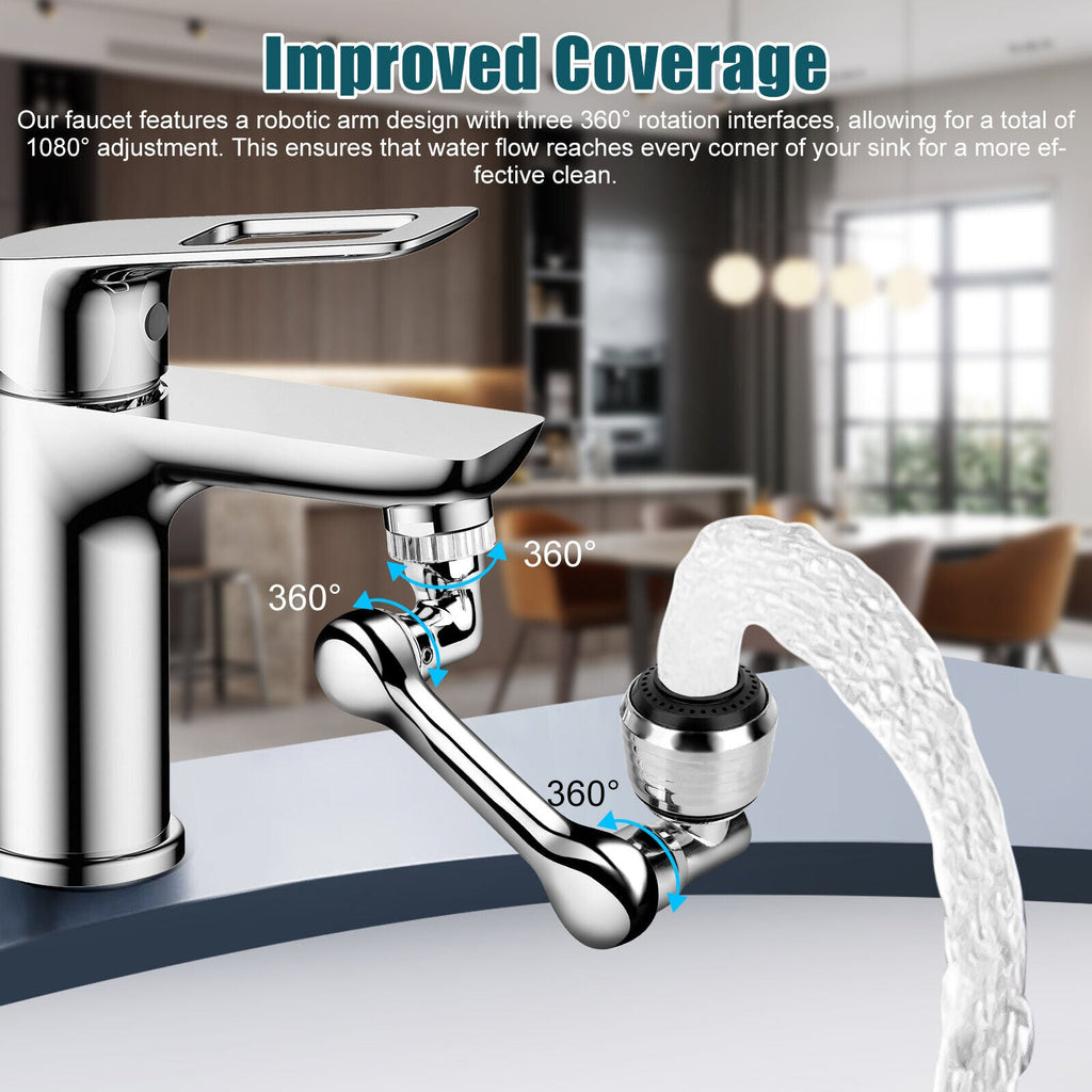 2 Pack Universal 1080° Swivel Extension, Faucet Aerator & Rotater- Robotic Arm Design