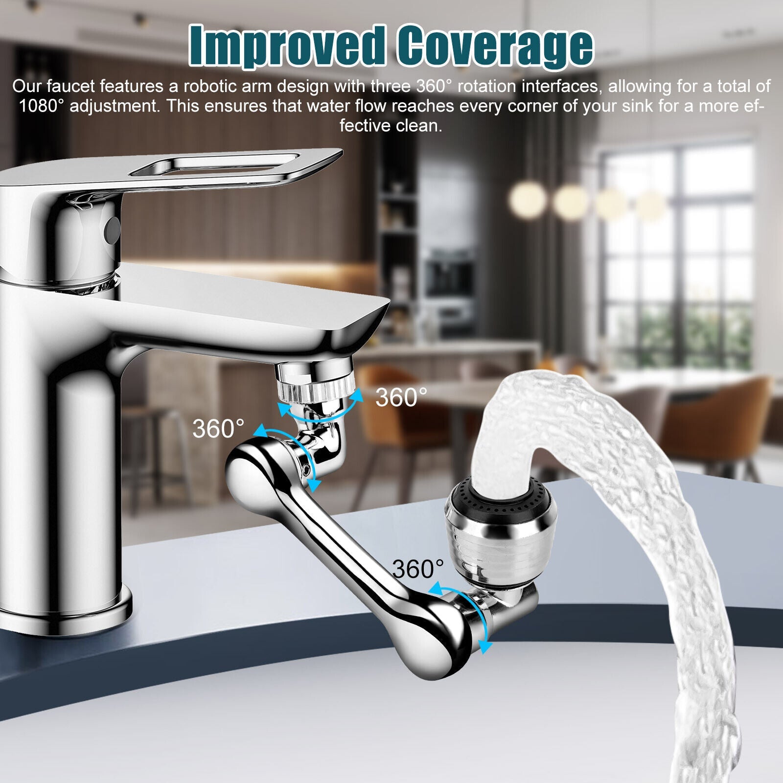2 Pack Universal 1080° Swivel Extension, Faucet Aerator & Rotater- Robotic Arm Design