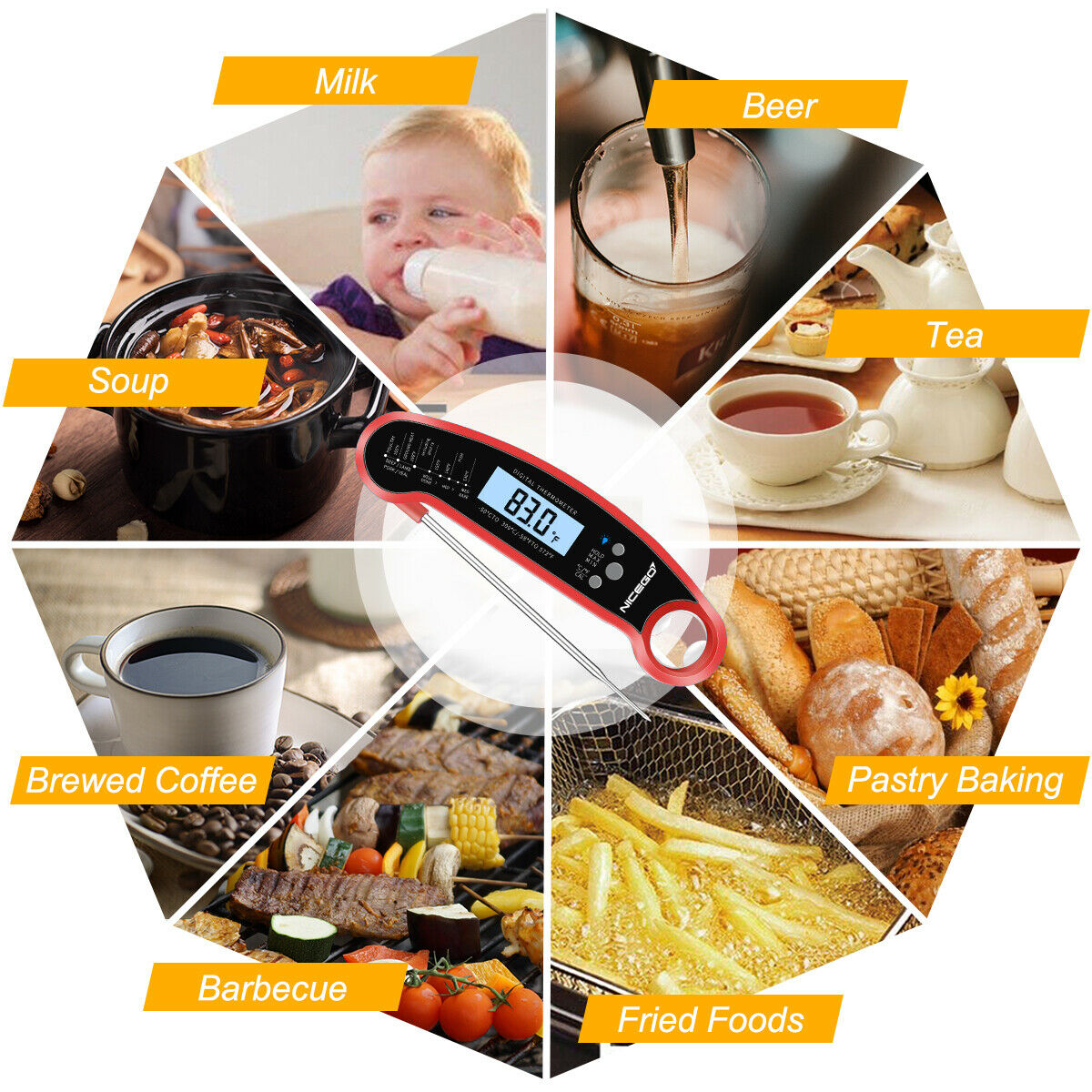 Instant Read Digital LCD Cooking (BBQ & Meat) Food Thermometer