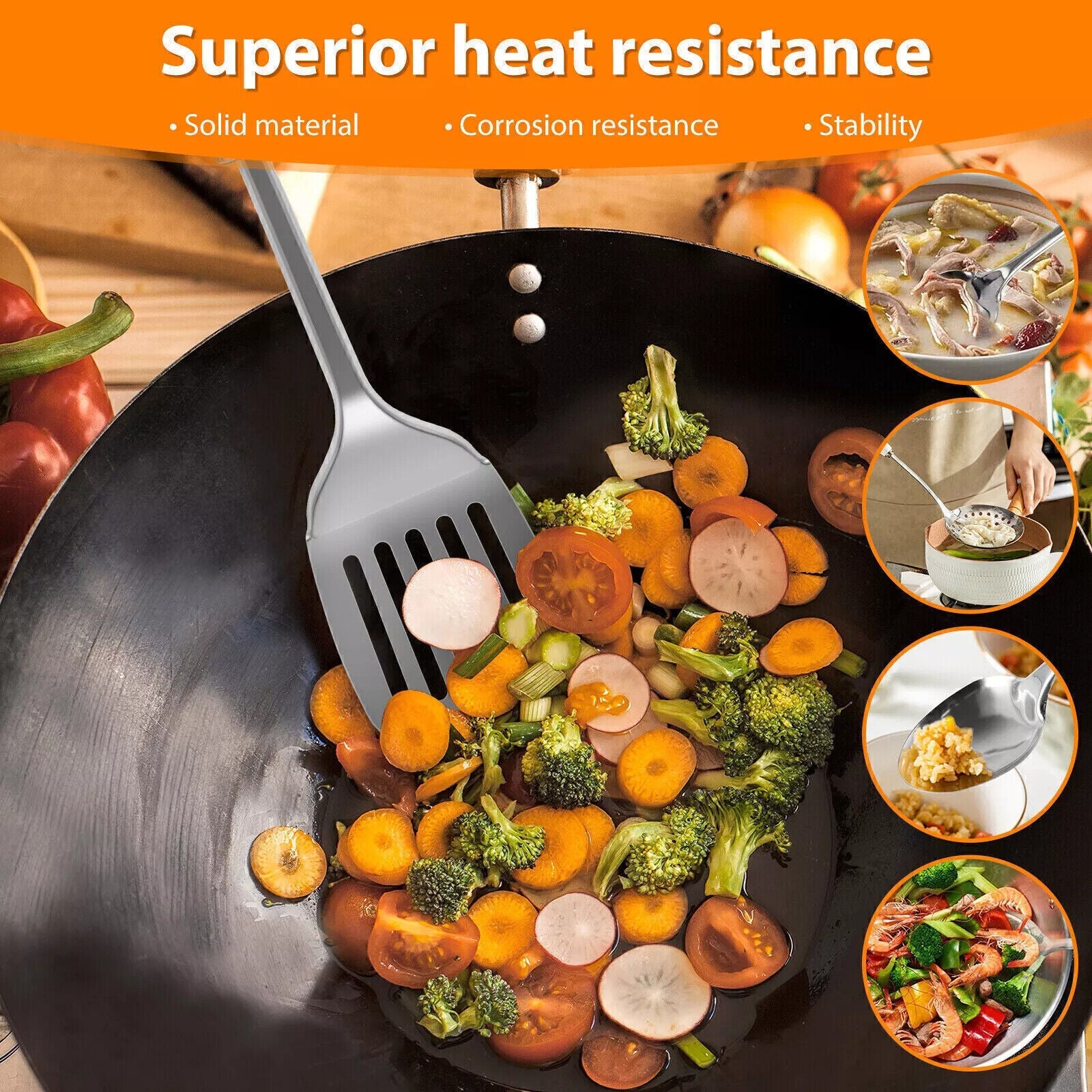 5 Pc Kitchen Cooking Utensils Set Stainless Steel Spoons and Spatula Set