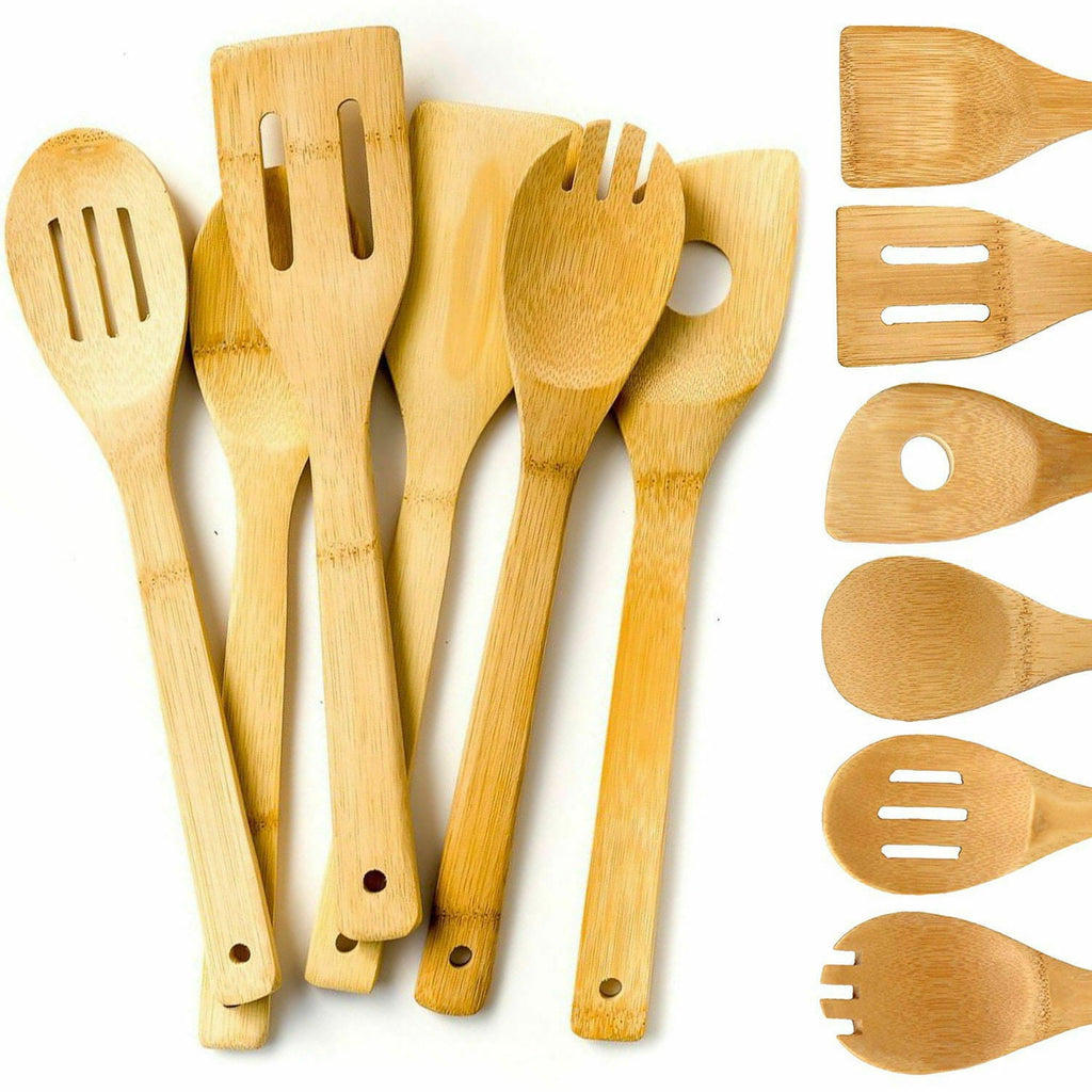 6 Piece Bamboo Wood Cooking Utensil Set