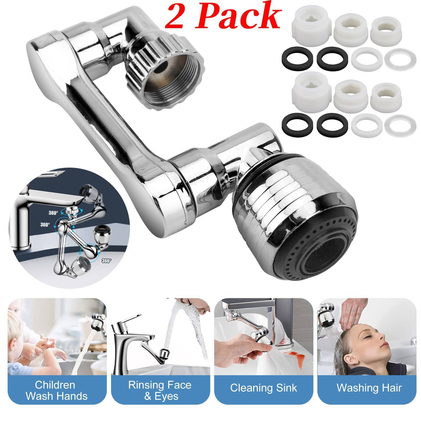 2 Pack Universal 1080° Swivel Extension, Faucet Aerator & Rotater- Robotic Arm Design