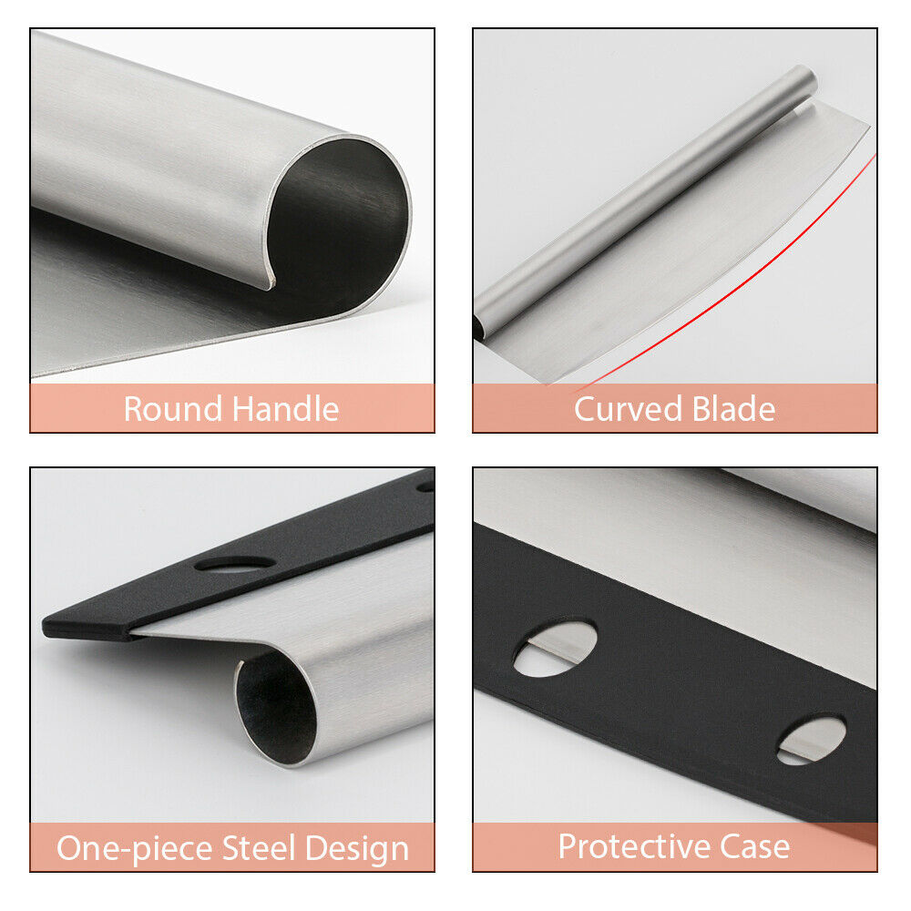 14" Pizza Cutter Sharp Rocker Blade Heavy Duty Stainless Steel Slicer With Cover