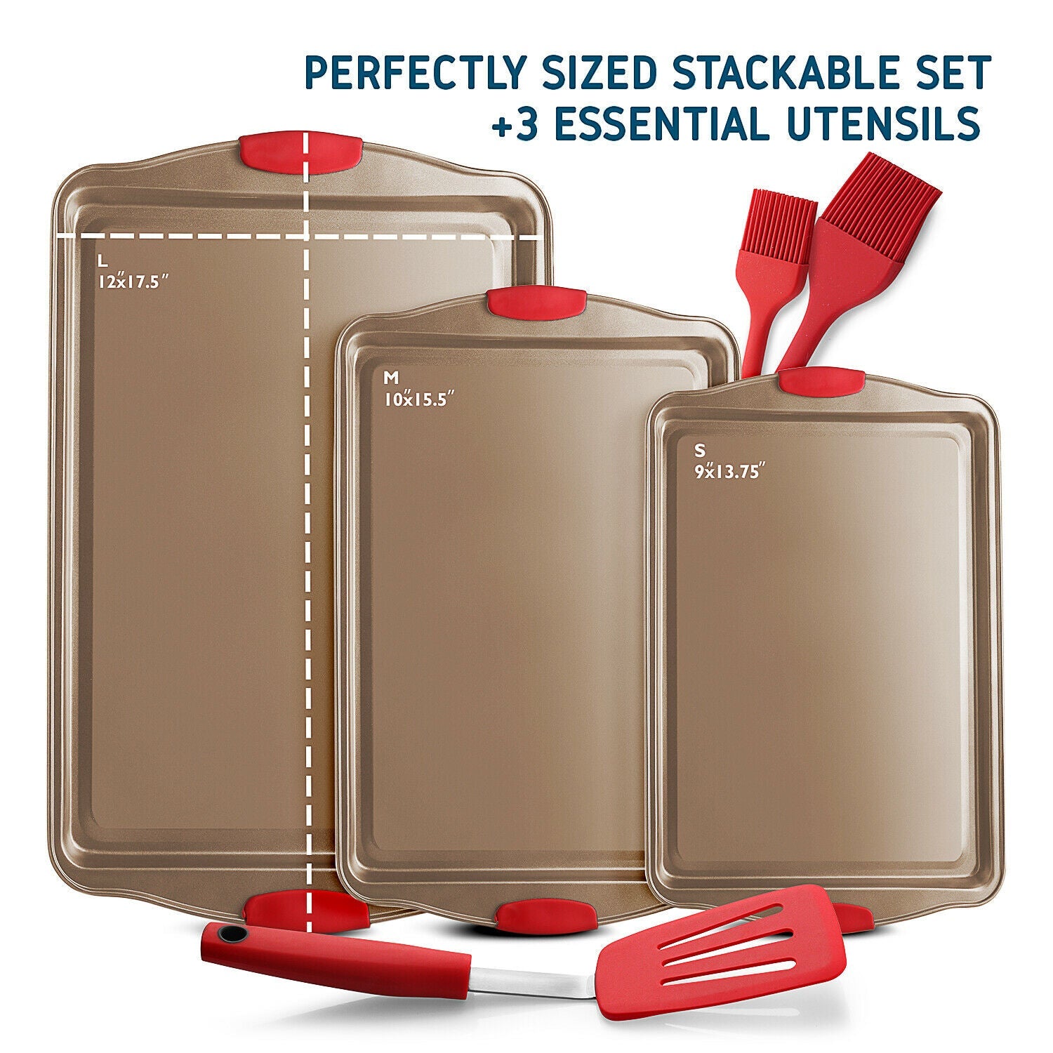 6 Piece Baking Sheet Pan Set Nonstick Cookie Sheets Spatula and Silicon Brushes