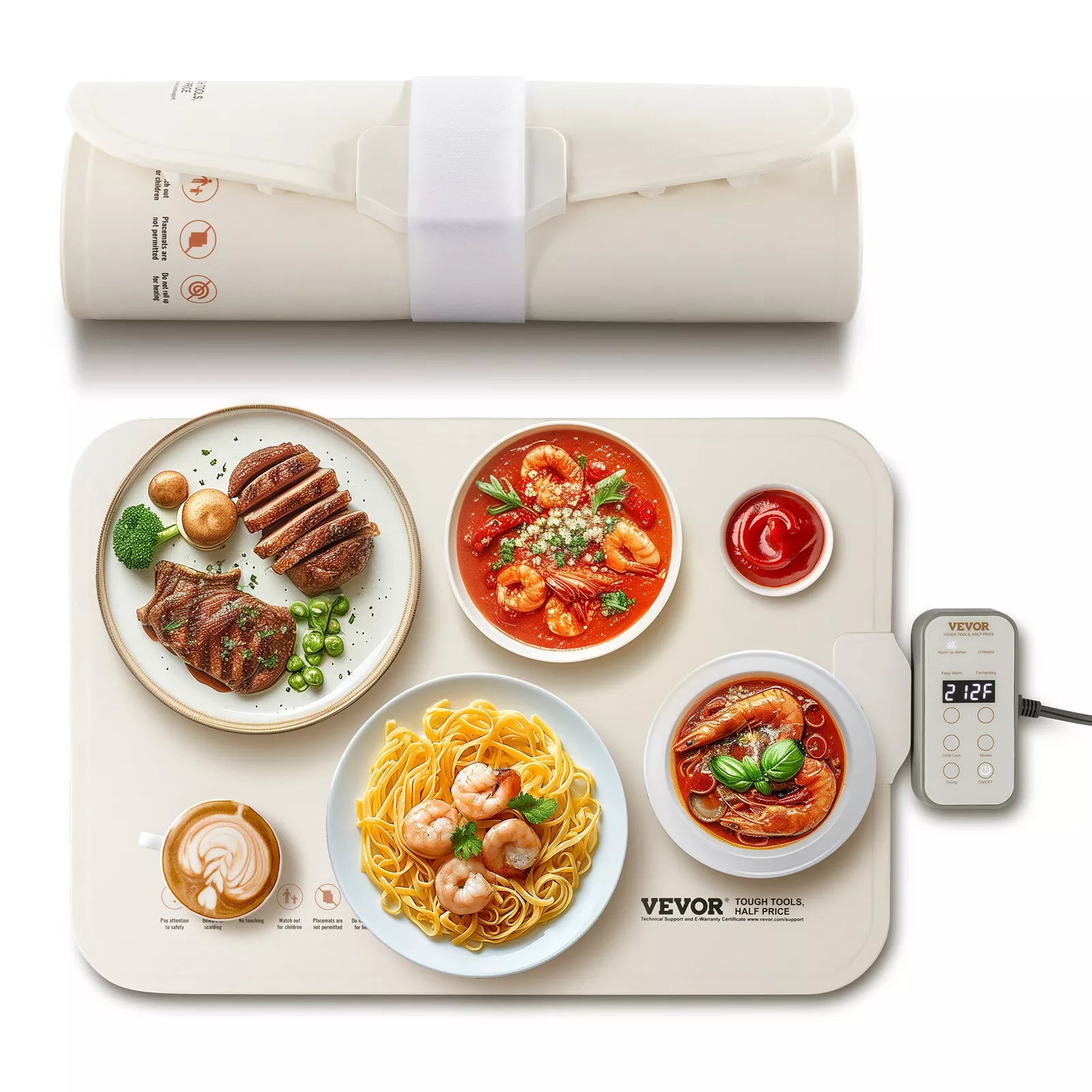 Electric Warming Tray Rollable Buffet Food Warming Mat w/ Temp Control
