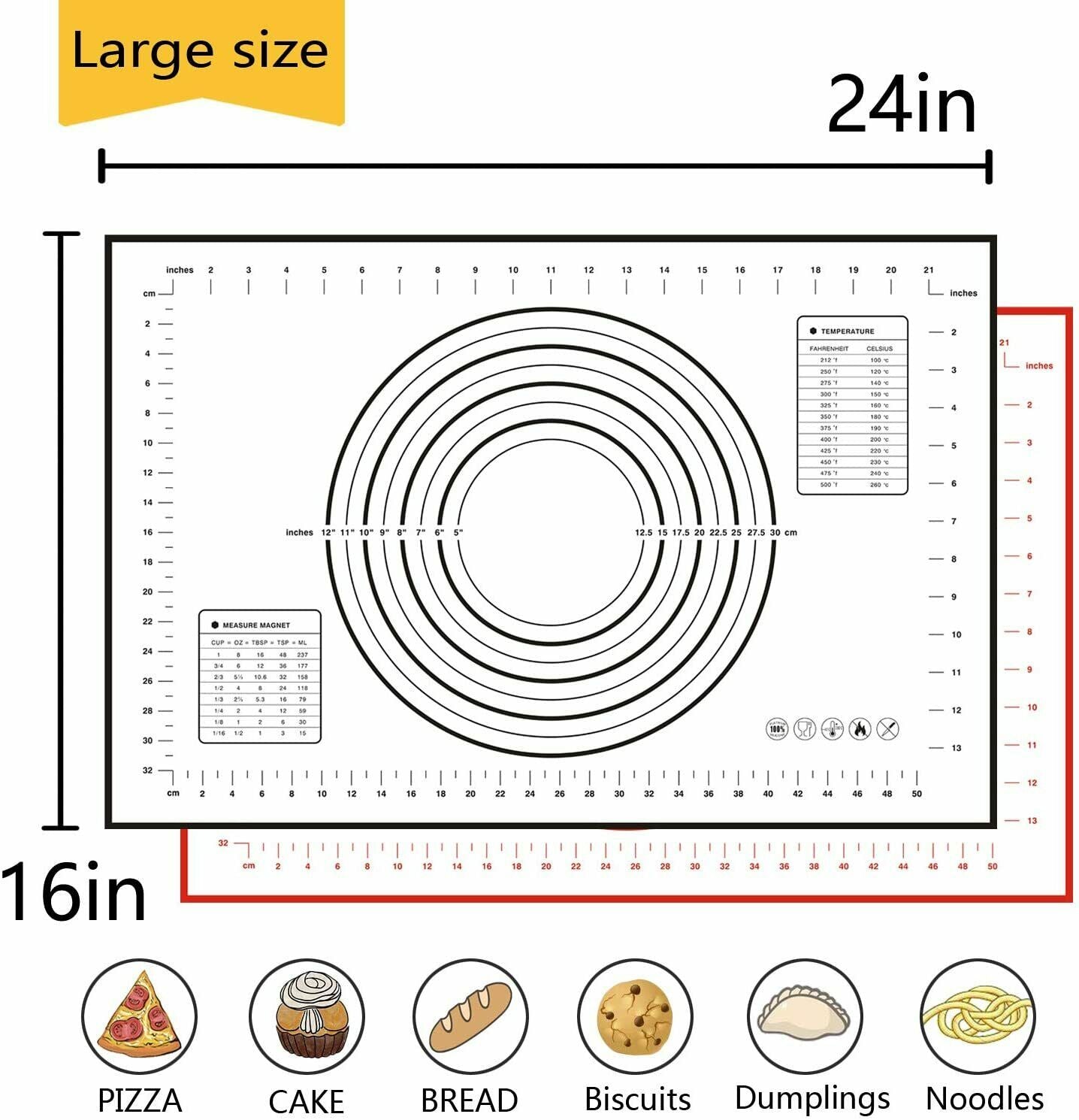2 Pack Silicone, Non Slip, Measurement Pastry Mat