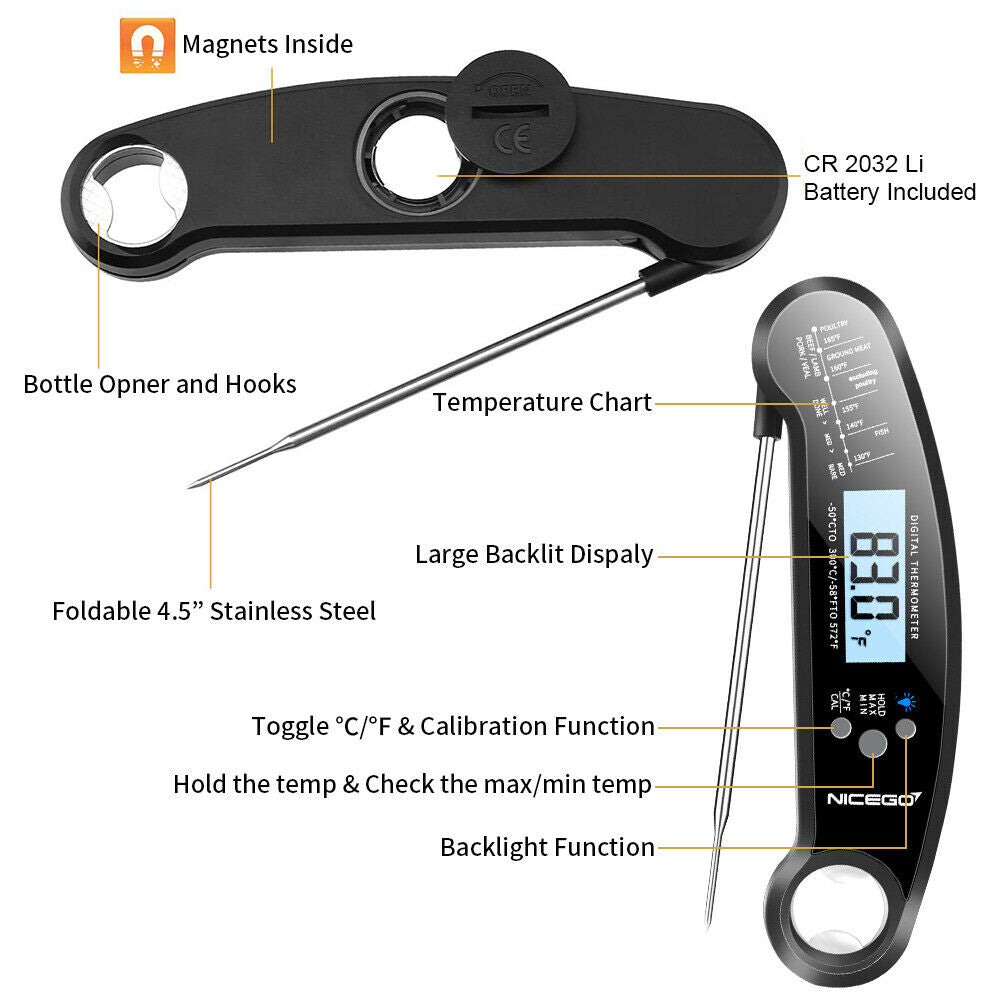Instant Read Digital LCD Cooking (BBQ & Meat) Food Thermometer