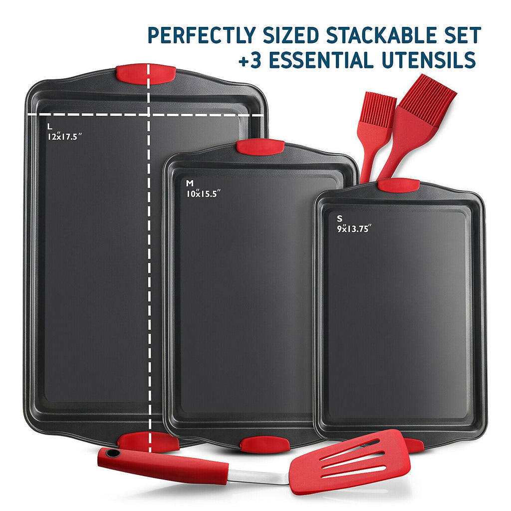 6 Piece Baking Sheet Pan Set Nonstick Cookie Sheets Spatula and Silicon Brushes