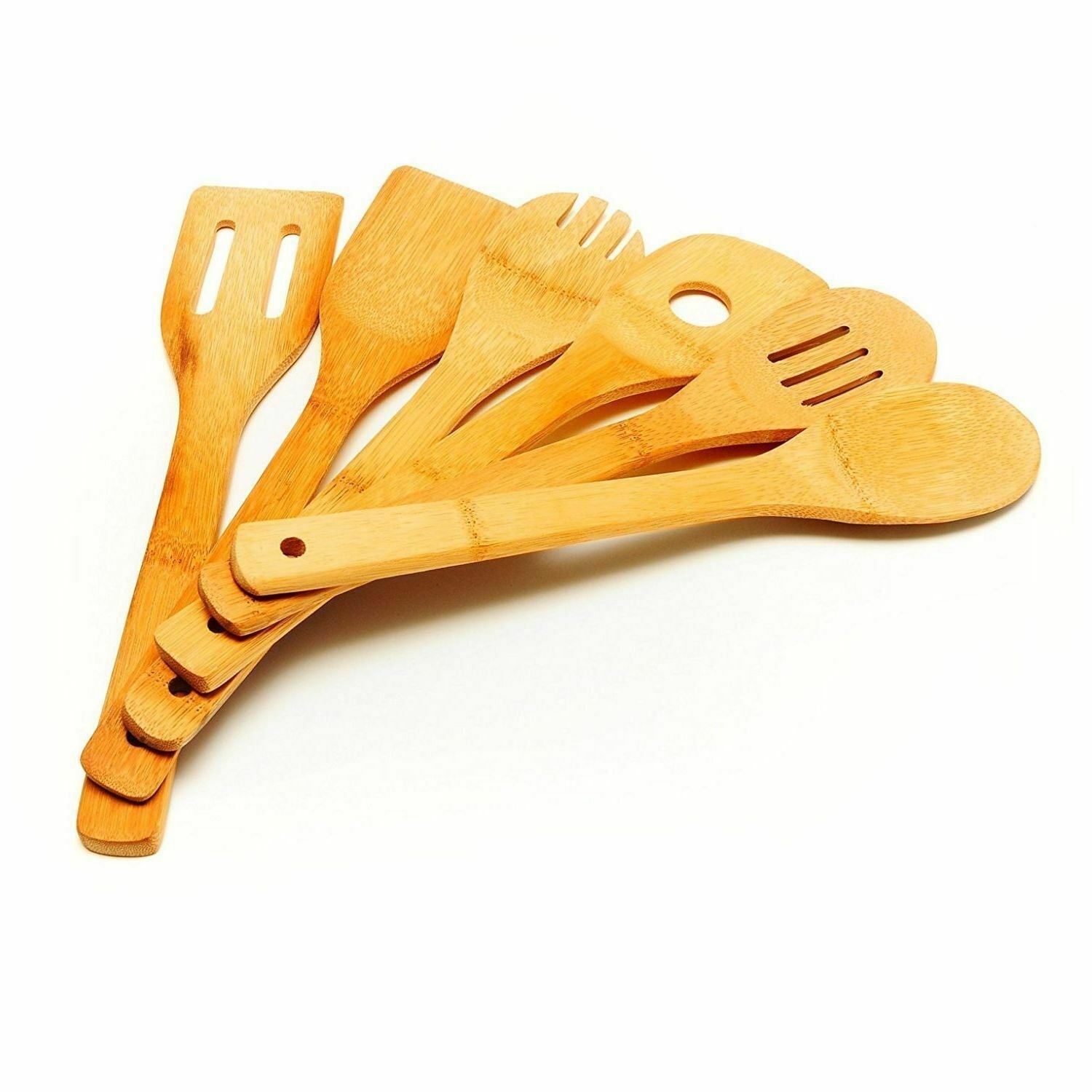 6 Piece Bamboo Wood Cooking Utensil Set