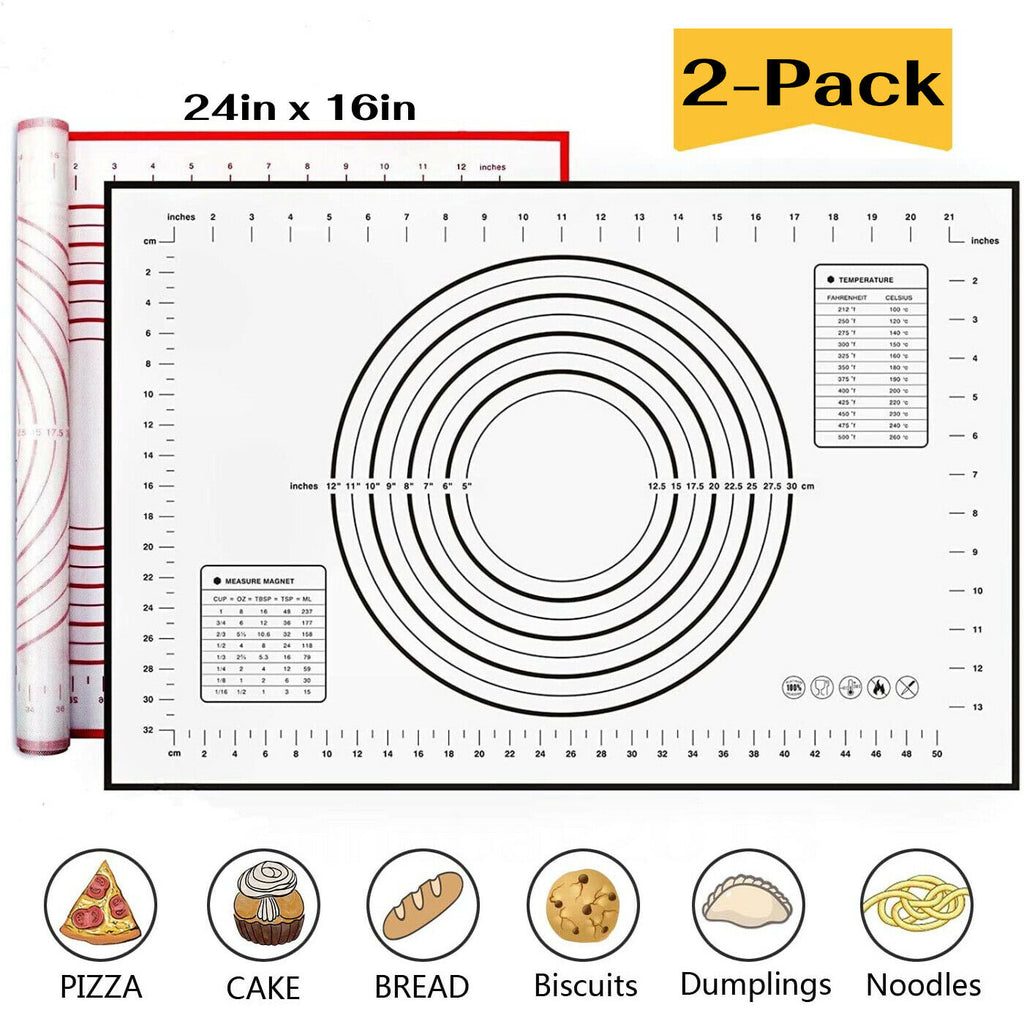 2 Pack Silicone, Non Slip, Measurement Pastry Mat
