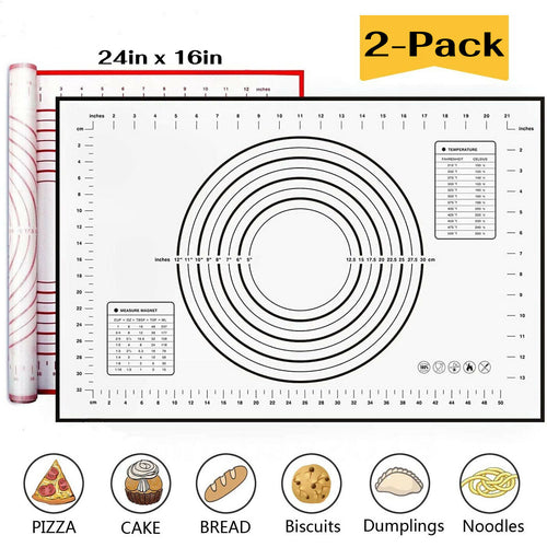 2 Pack Silicone, Non Slip, Measurement Pastry Mat