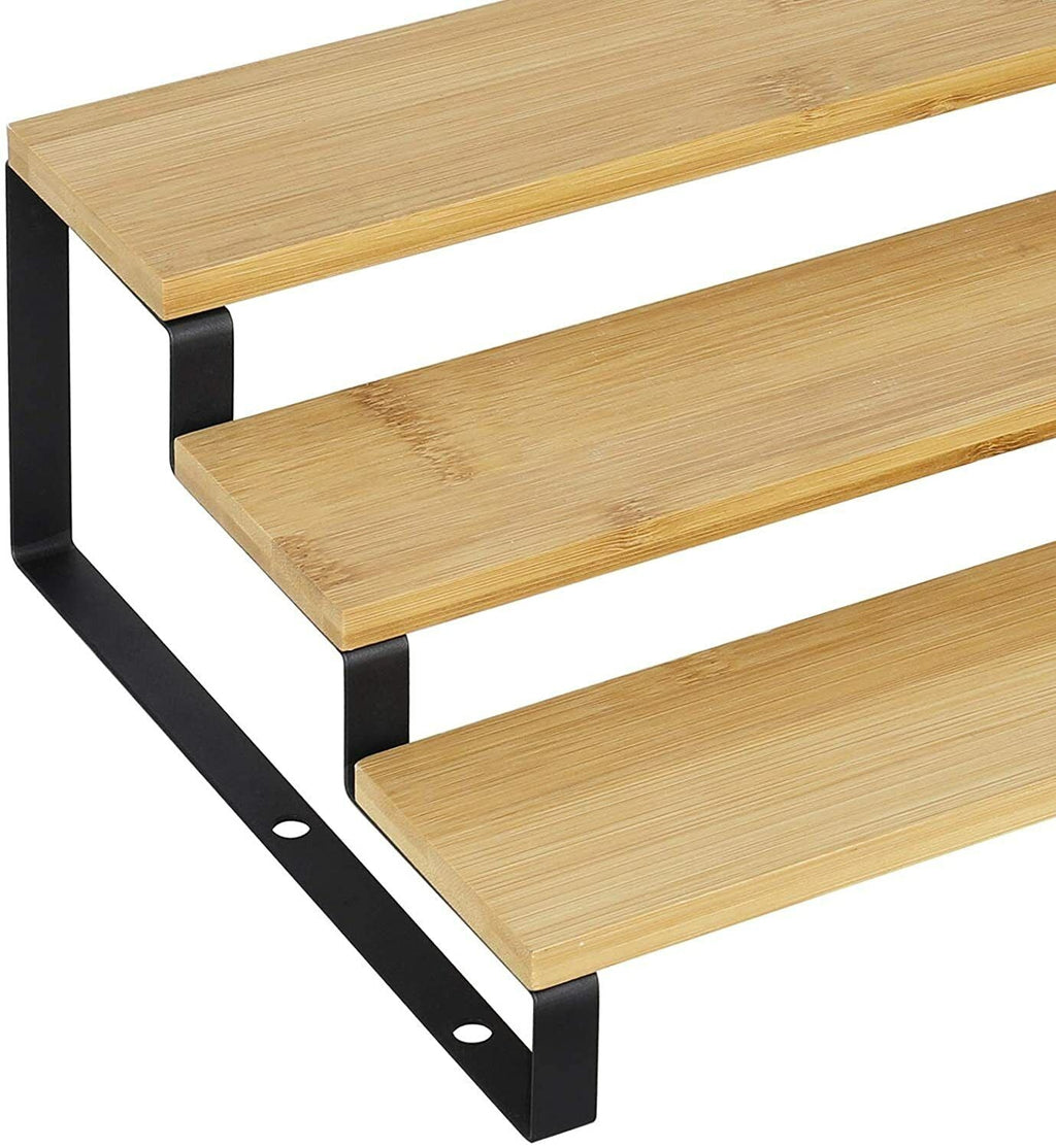 3 Tier Expandable Spice Rack Step Shelf Bamboo Organizer for Kitchen Cabinet