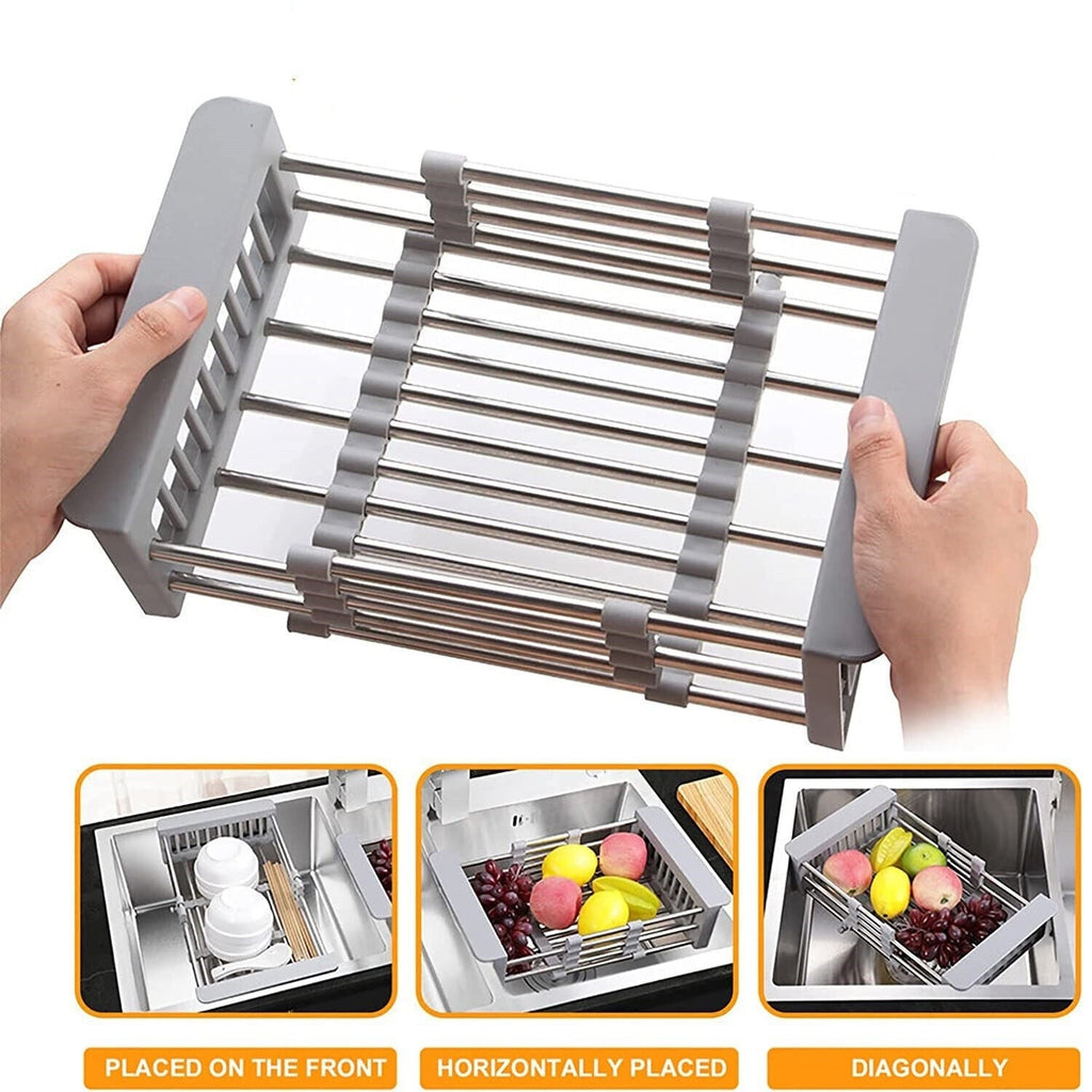 Adjustable Stainless Steel Kitchen Dish Drying Sink Rack Drain Strainer Basket