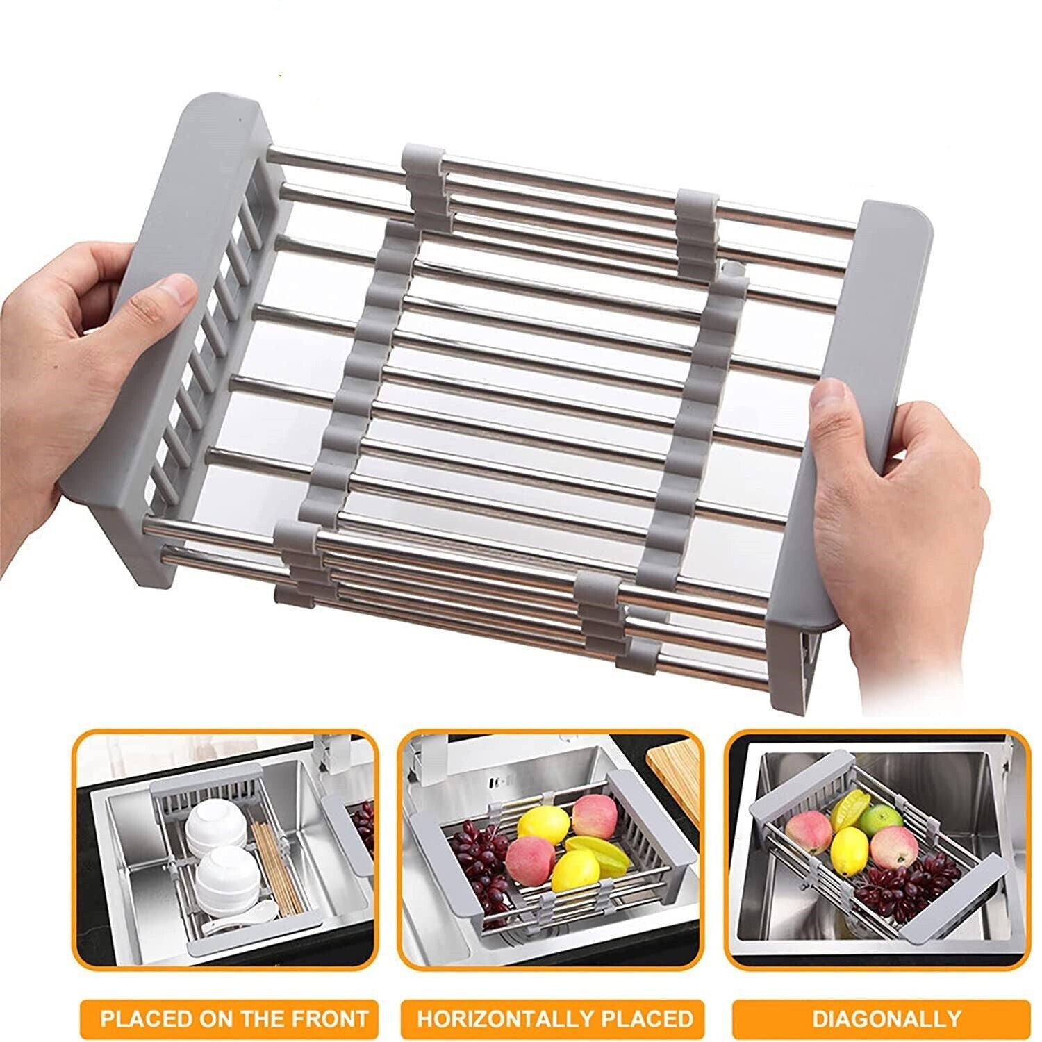Adjustable Stainless Steel Kitchen Dish Drying Sink Rack Drain Strainer Basket