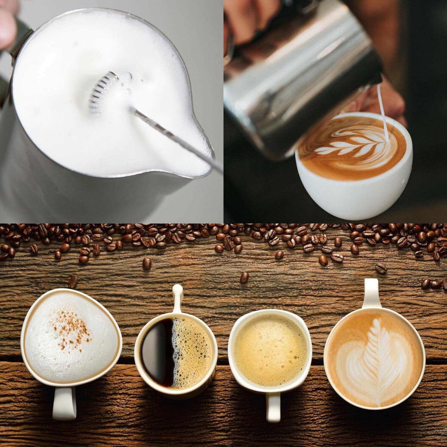 3 Pc Handheld Electric Milk Frother and Egg Beater, USB Charged