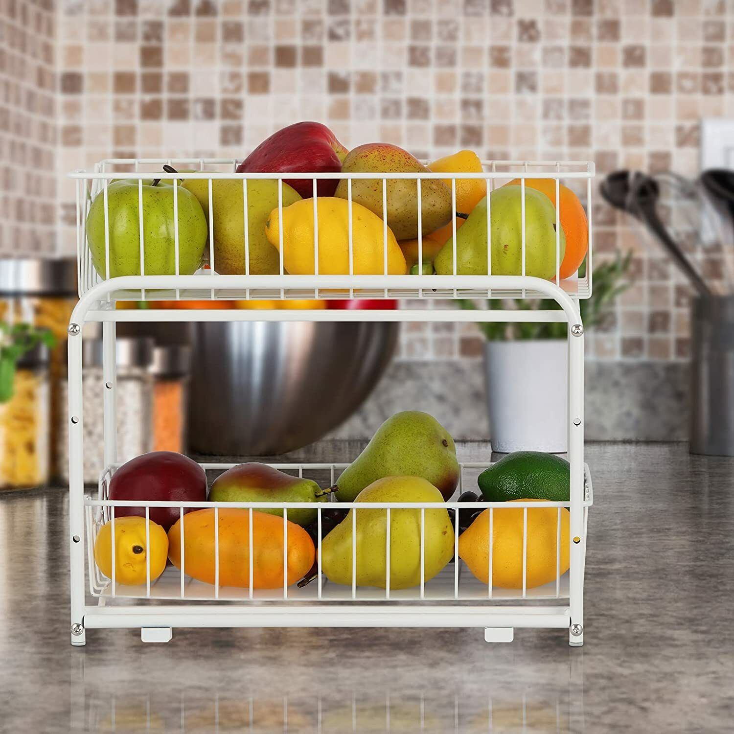 2-Tier Under Sink Organizer w/ Sliding Storage Drawer,Cabinet Organizer Kitchen