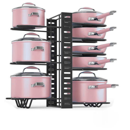 Adjustable 8 Tier Pots and Pans Organizer Rack Pots Holder for Kitchen Cabinet