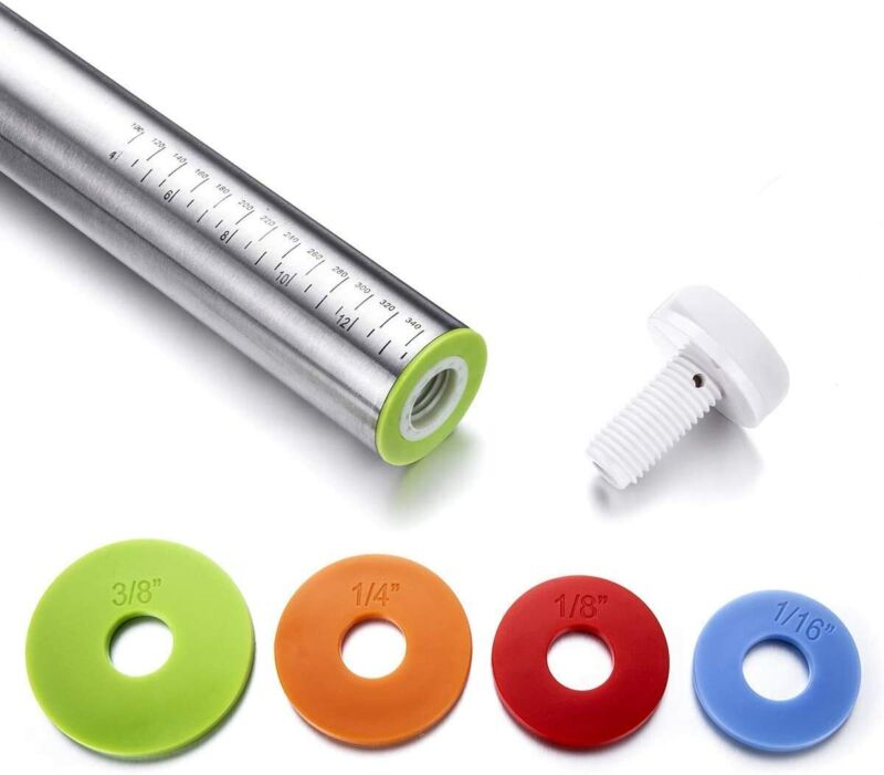Adjustable Stainless Rolling Pin+ Rings And Pastry Mat