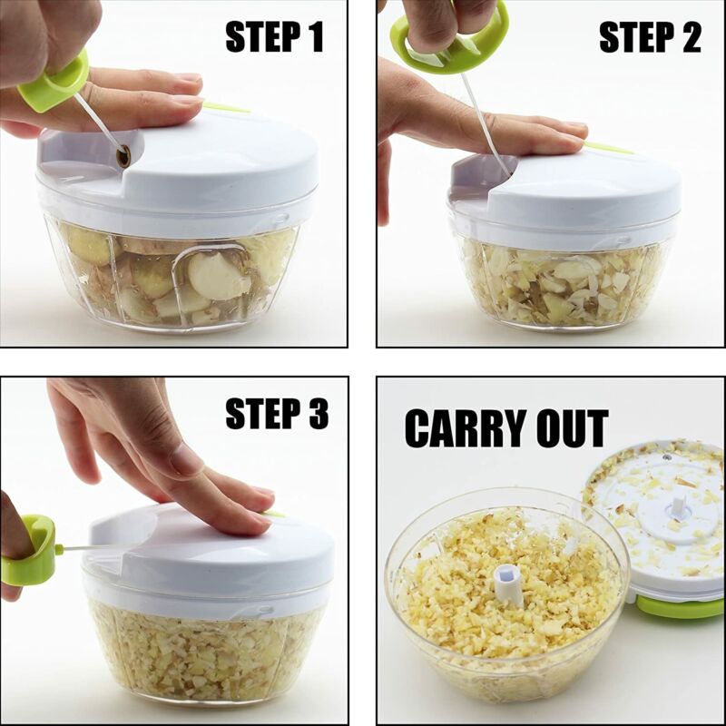 Hand powered Food Chopper, Handheld Masher, Mixer With Measuring Container