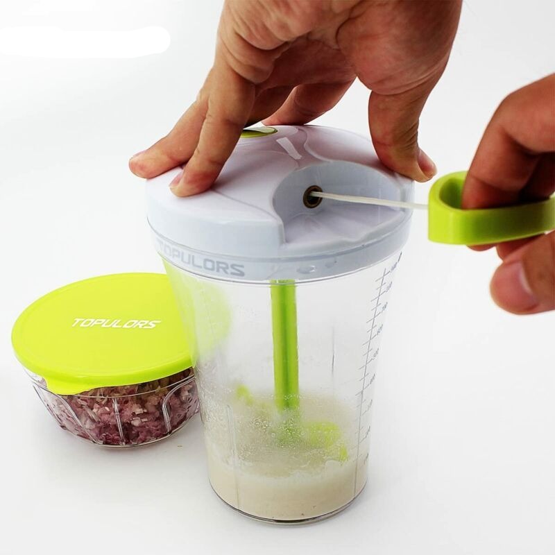 Hand powered Food Chopper, Handheld Masher, Mixer With Measuring Container