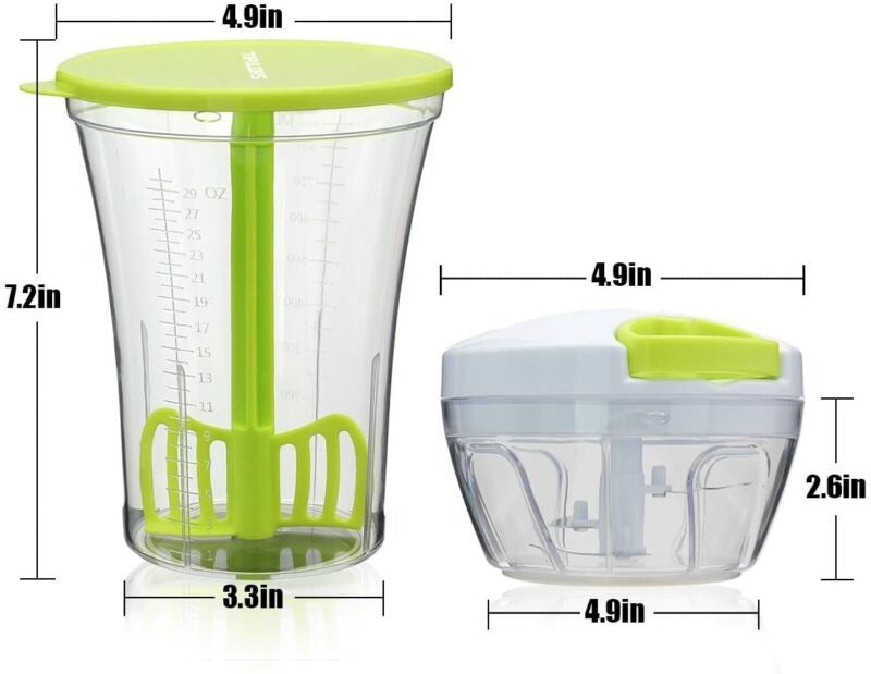 Hand powered Food Chopper, Handheld Masher, Mixer With Measuring Container
