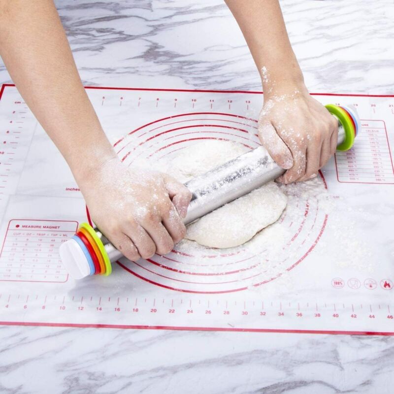 Adjustable Stainless Rolling Pin+ Rings And Pastry Mat