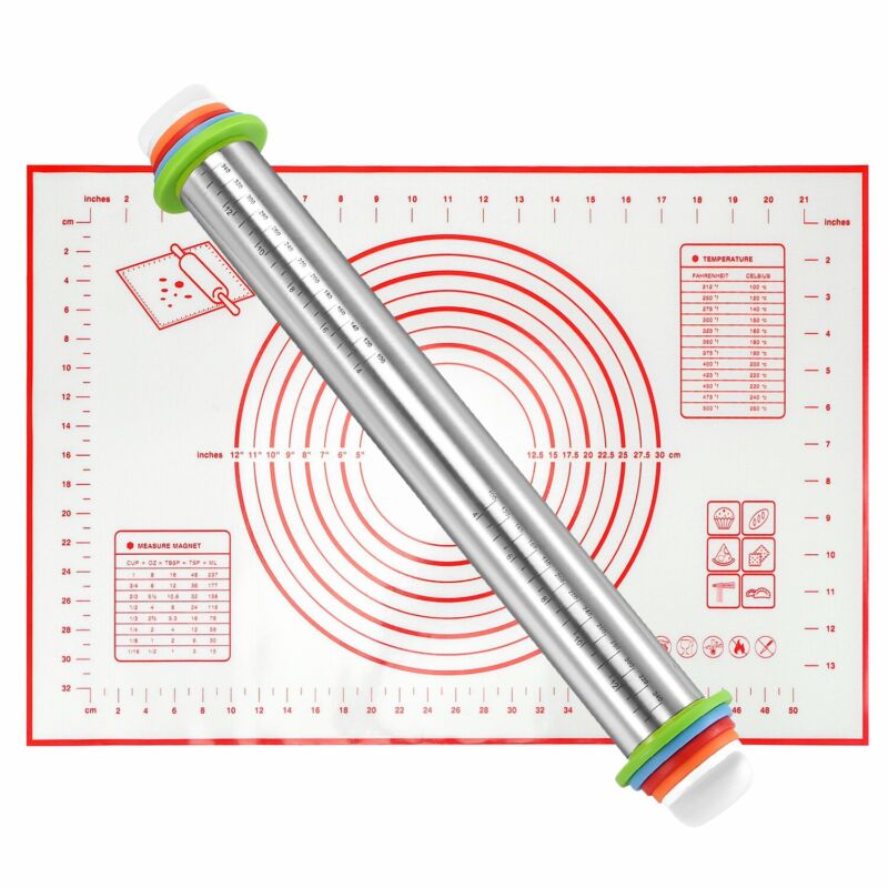 Adjustable Stainless Rolling Pin+ Rings And Pastry Mat